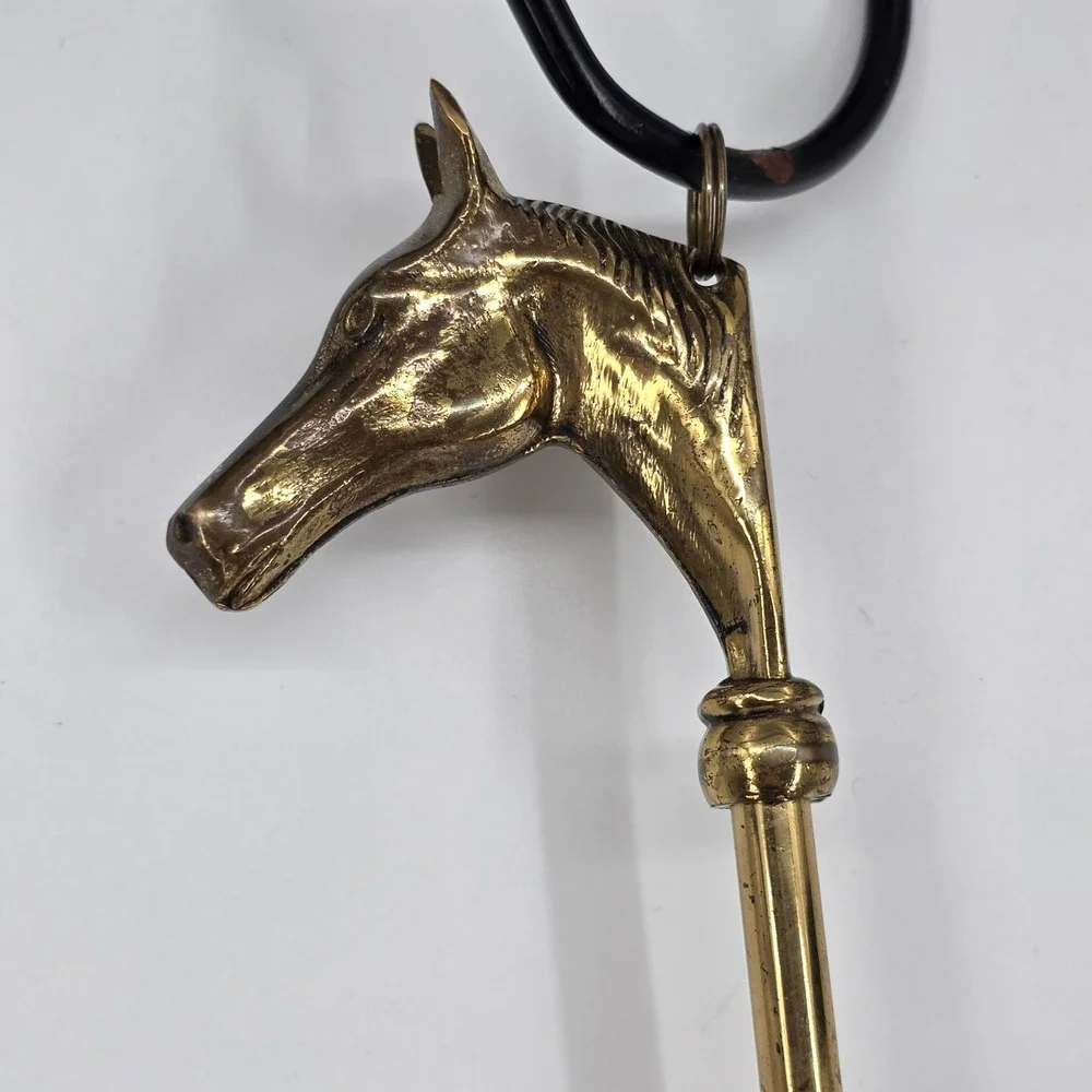 Vintage Brass Horse Head Shoe Horn Long Handle Equestrian Decor 18 Inch